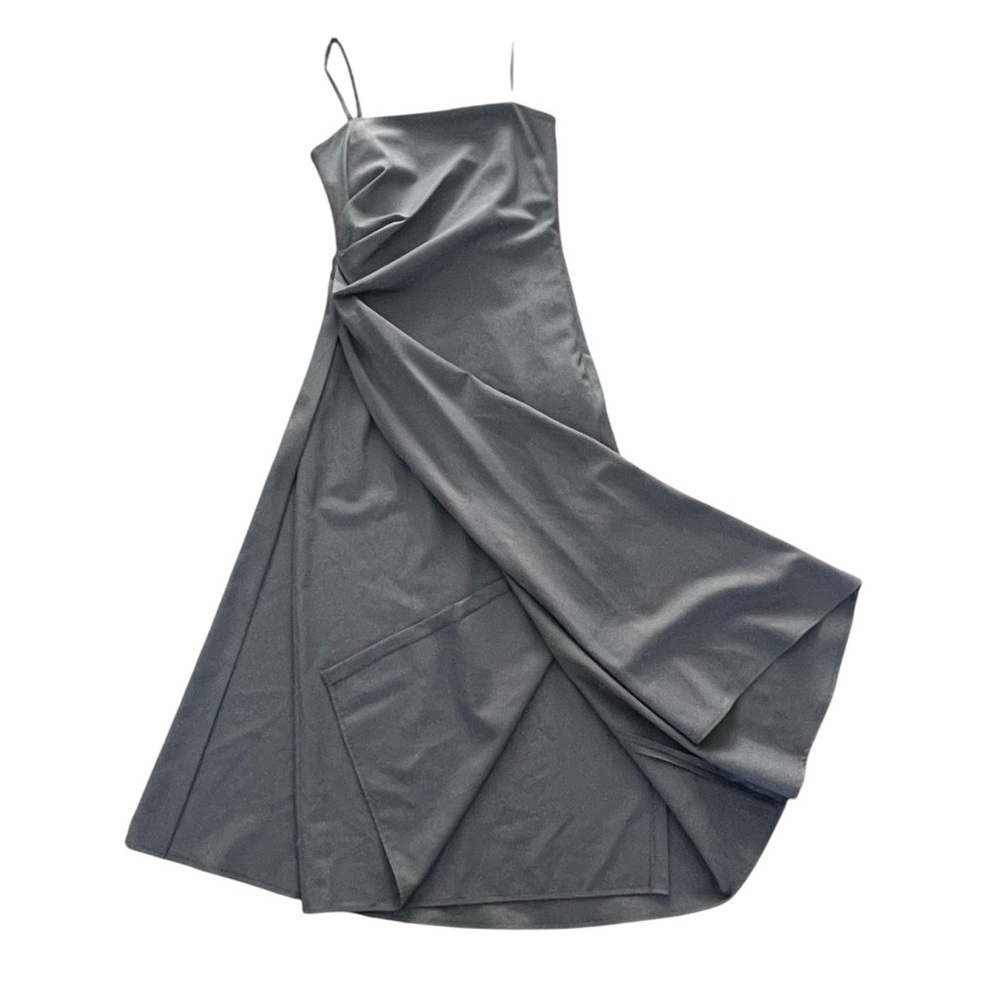ZARA Long Dress Khaki Gray with Tanks ZW COLLECTION WOOL Blend RUCHED Size: S - Picture 14 of 16